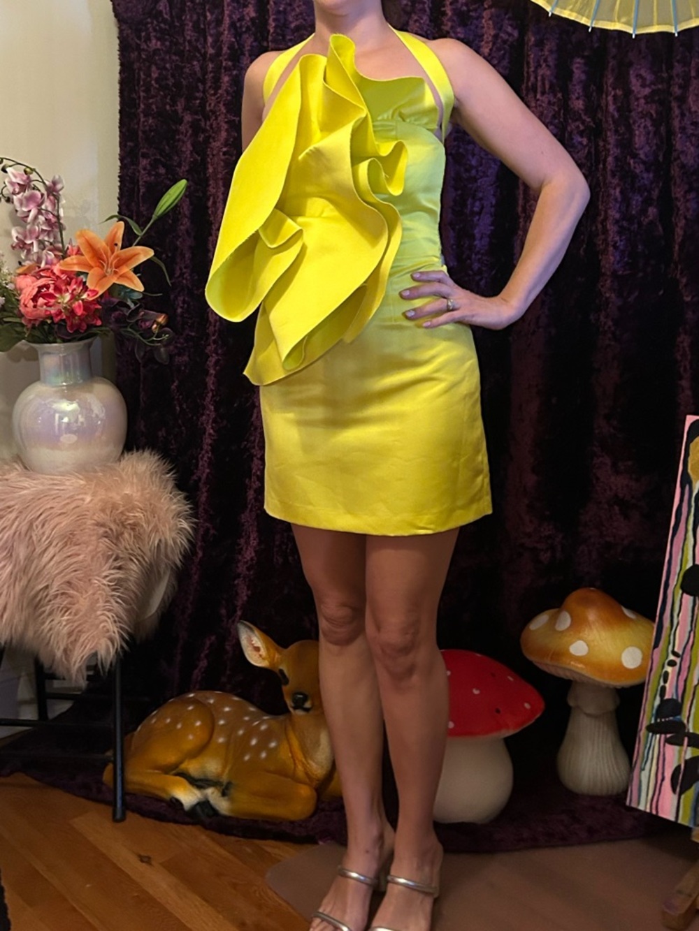 Zara Bright Yellow Ruffle Halter Mini Dress
